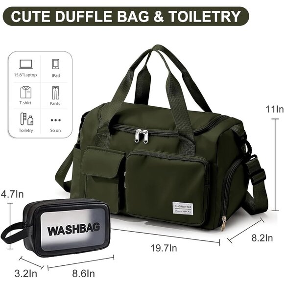 Small Gym Bag for Women, Travel Duffle Bag Carry On Weekender Bag with Shoe Comp - Picture 4 of 7